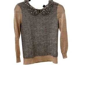 JCrew Collection Wool Herringbone Sweater with Embellished Collar